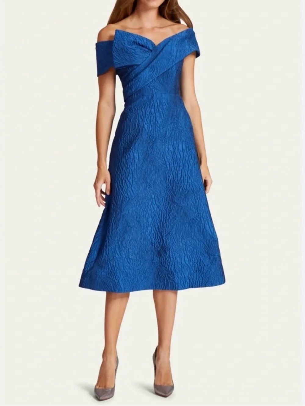 Rickie Freeman For Teri Jon Jacquard Portrait Bow Cocktail Midi Dress size 14